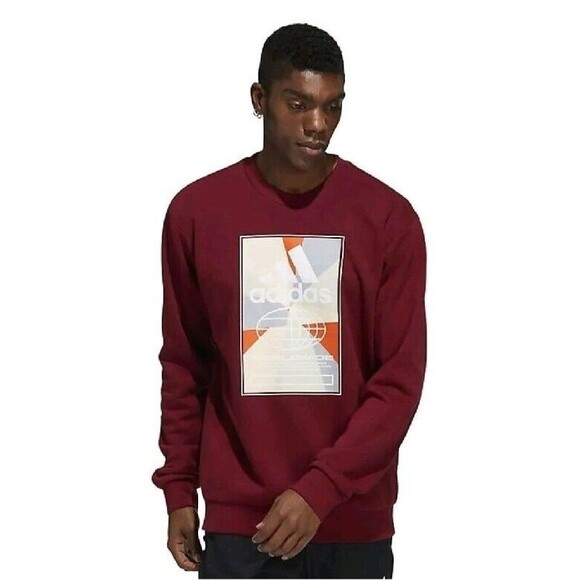 Adidas Graphic Fleece Sweatshirt Red/Maroon Men’s 2XL HY3062 NWT - Picture 1 of 8